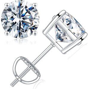 Women's Moissanite Screw Back Earrings Silver Round Moissanite